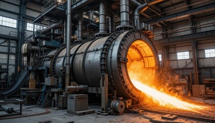 Industrial furnace operation with molten metal pouring in a large manufacturing facility