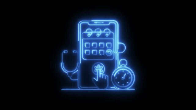 Glowing neon appointment icon isolated on black background. HD Video motion graphic animation