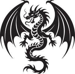 Elegant dragon silhouette vector illustration isolated On Transparent Background