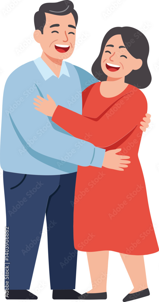 Poster happy couple embracing joyfully in a minimal flat design style showcasing love and connection in vib