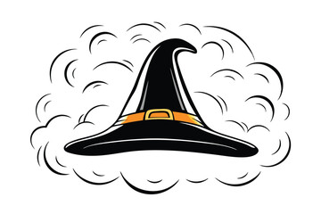 Cartoon Witch Hat Illustration With Decorative Smoke Effect For Halloween Theme Graphics And Designs