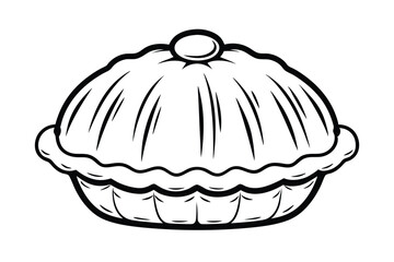 Black And White Graphic Illustration Of A Full Round Pie In A Pie Dish On White Background