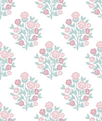 Seamless Damask Medallion Floral flower block print repeat vector pattern