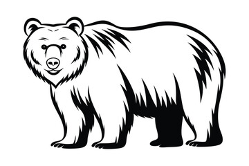 Black And White Bear Vector Illustration Graphic Design For Commercial Use With Sharp Details And Clear Outline Of A Standing Bear