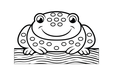 Cartoon Smiling Frog Outline Illustration Sitting On A Log Graphic Black And White Design Ready To Color