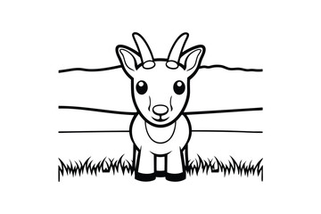 Cartoon Goat Near Fence In Black And White Illustration Of Farm Animal In Graphic Style Vector For Kids And Coloring Pages