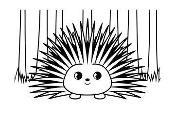 Cute Cartoon Hedgehog Standing In A Forest Coloring Page Vector Illustration Animal Design Black And White Line Art