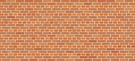 Red brick wall texture. Seamless pattern with repeating brick wall. Background with interior or exterior of building. Design element for banner. Flat hand drawn vector illustration