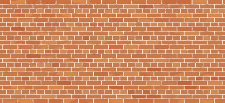 Red brick wall texture. Seamless pattern with repeating brick wall. Background with interior or exterior of building. Design element for banner. Flat hand drawn vector illustration