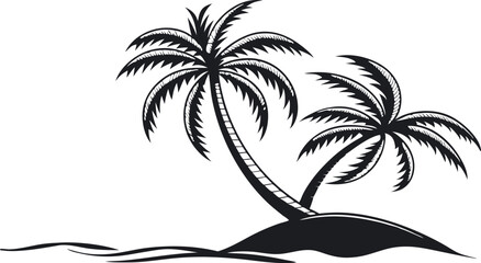 Palm Tree Silhouette Vector – Tropical Island Black and White Illustration.eps
