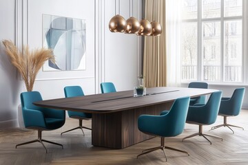 Fototapeta premium Meeting room with blue chairs 