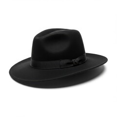 Classic black fedora hat with vintage style and sharp detail isolated on white background