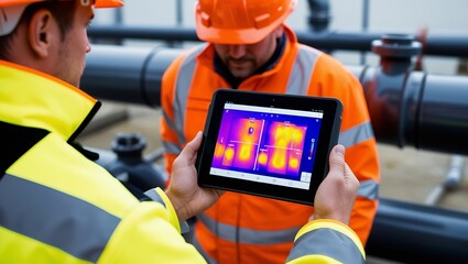 Predictive Maintenance: Engineer Reviewing Heat Patterns on Tablet