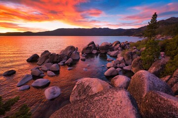 sunset over the lake tahoe