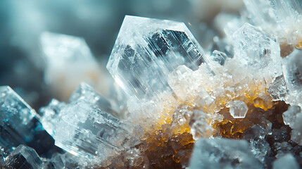 Obraz premium Crystalline Clarity: A mesmerizing macro shot of intricate crystal formations, revealing the raw beauty and geological wonder. 