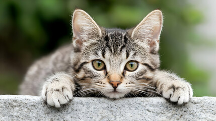 Obraz premium Adorable Kitten Portrait Against Concrete Wall