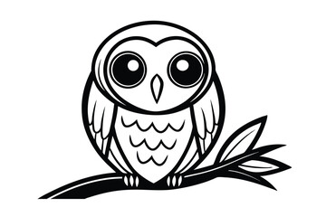 Fototapeta premium Cute Owl Perched On A Branch Black And White Vector Illustration For Childrens Design And Educational Materials