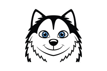 Cartoon Husky Head With Smiling Expression And Blue Eyes Cute Animal Illustration Isolated On White Background