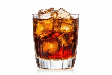 Refreshing Cola Drink with Ice Cubes in Glass on White Background