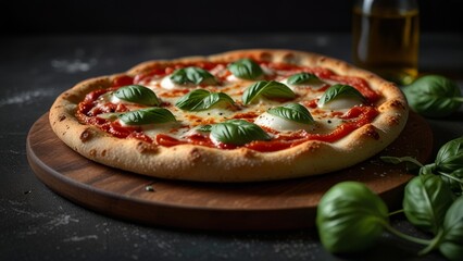 Delicious Margherita Pizza on Wooden Board

