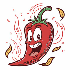 hot chili pepper, fiery red pepper, spicy vegetable cartoon, chili pepper with steam, red pepper
