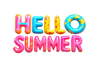 Text HELLO SUMMER colorful design isolated on transparent background
