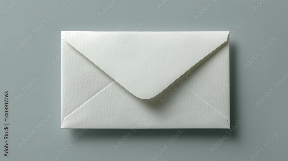 Poster White envelope on gray background, showcasing blank space for message or branding, representing communication, correspondence, and mailing, ideal for stationery or business concepts