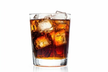 Refreshing Cola Drink with Ice Cubes in a Clear Glass