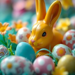 Easter chocolate bunny with eggs. Author Artist Nadia Russ.	