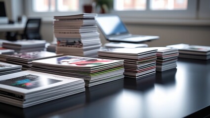 Stacks of Printed Materials on an Office Desk