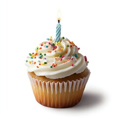 Birthday cupcake with a lit candle