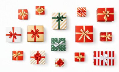 top-view Christmas gift boxes, present background