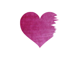 Watercolor illustration of a scratched heart fragment isolated white background