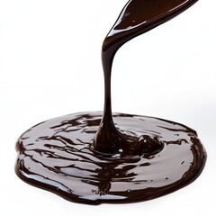 Melted chocolate pouring onto a white surface