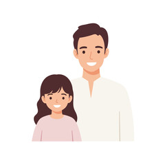 Happy father and daughter smiling together in a flat design style vector illustration showcasing a warm family bond and cheerful atmosphere