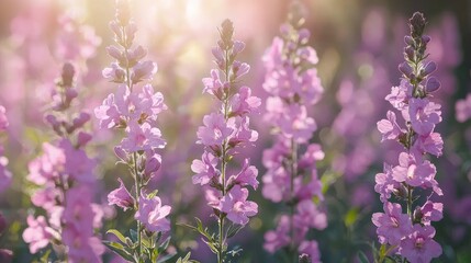 Obraz premium Serene Sunset Lavender Field: A Peaceful Garden bathed in Golden Hour Light