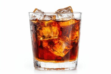 Refreshing Cola Drink with Ice Cubes in Glass on White Background