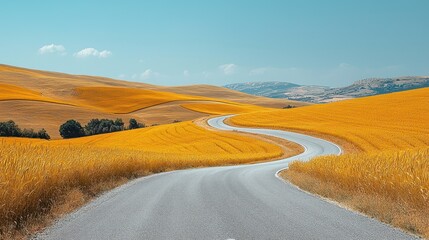 Fototapeta premium Serene Winding Road Through Golden Fields