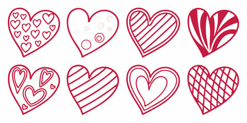 Red hand-drawn heart doodles on white background