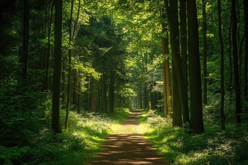 Obraz premium Sunlight-drenched forest path