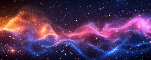 Synthwave wireframe net illustration. Set of digital backgrounds. 80s, 90s Retro futurism, Retro wave cyber grid sunset. VHS style. Deep space surfaces. Neon lights glowing. Starry, Generative AI