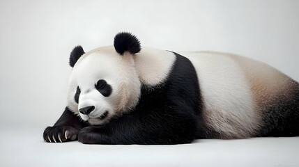 Obraz premium Pixilated Sleeping Panda On White Background