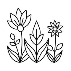 green plants and flowers line art on white backgro (1).eps