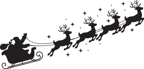 Santa Claus ride sleigh with flying reindeer vector illustration isolated On Transparent Background