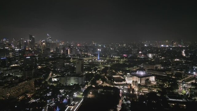 Aerial view clip of National Monument or also known as Monas, located in Jakarta, the capital city