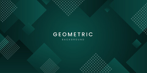 Dark Green Geometric Abstract Background with Modern Square Patterns
