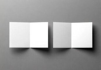 Top view of two plain white open and closed folded square cards,Mockup