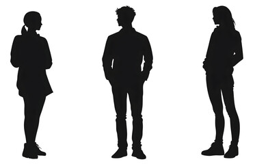 silhouette of man and woman standing and talking isolated png transparent cutout