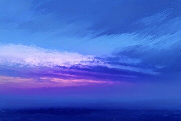 Rothko brush strokes create a serene and peaceful indigo horizon at dusk, where the sky transitions from soft blues to deep indigo and purples. Indigo Horizon. Illustration.