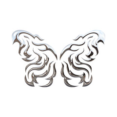 Stylized butterfly wings with intricate metallic flame patterns